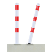 Barrier posts | Steel tube  76 x 2,6 mm | Stationary, can be titled 30 to all sides | hot-dip galvanized and white coatedwith three red reflecting stripes | without eyelet